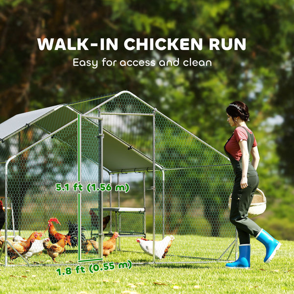 Metal chicken coop with waterproof tarp, nest box and perches