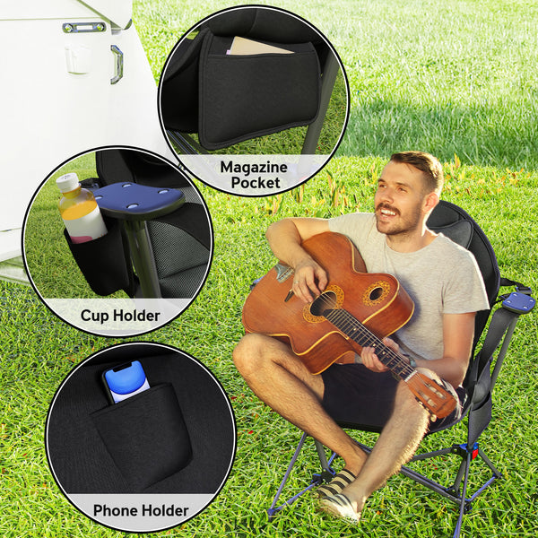 Set of 2 Camping Hammock Chairs, Adjustable Backrest, Foldable with Cup Holder and Padded Seat 