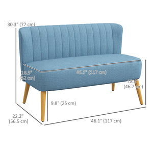 Upholstered two-seater sofa with rubberwood legs, blue