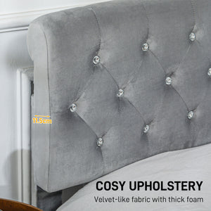 Double bed frame with headboard, 2 drawers, without slatted base, light grey