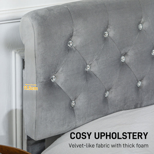 Double bed frame with headboard, 2 drawers, without slatted base, light grey