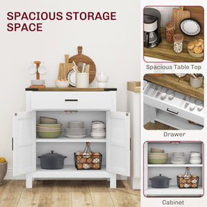 Country-style kitchen buffet with drawer and shelf for living room, white
