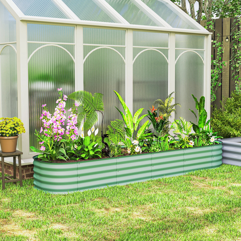 Galvanized raised planter kit with safety edging, green