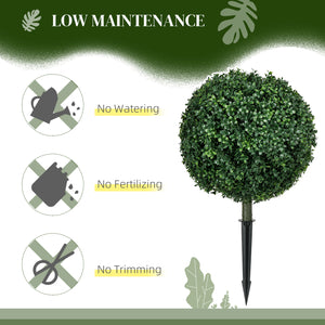 Set of 2 artificial ball-shaped bushes with stakes, UV resistant
