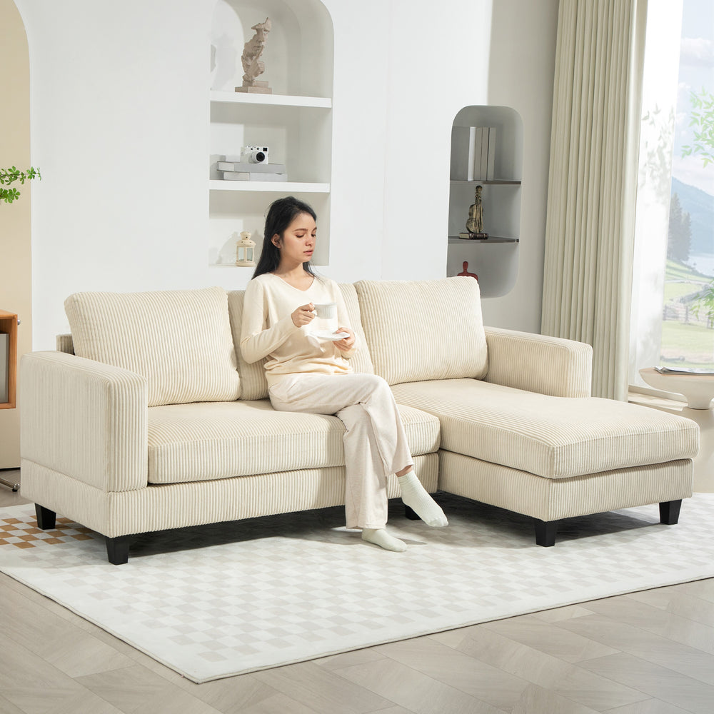 L-shaped sofa with chaise longue and spring cushion, beige