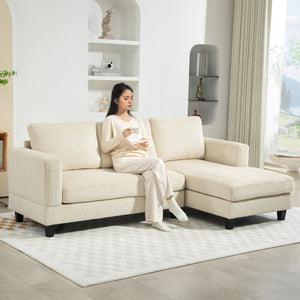 L-shaped sofa with chaise longue and spring cushion, beige