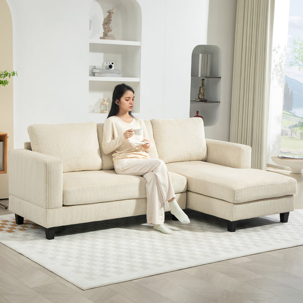 L-shaped sofa with chaise longue and spring cushion, beige