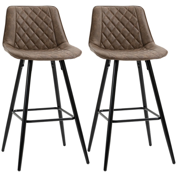 Set of 2 faux leather bar stools, brown
