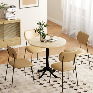 Dining table for 2 to 4 people, modern round with central steel base, 80 cm, natural wood and black