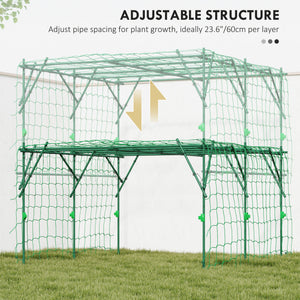 Garden arch for climbing cucumbers with support netting, green