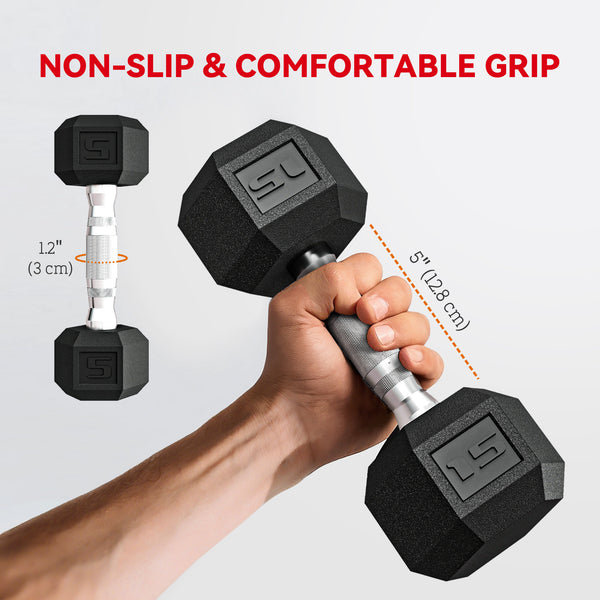 60 lb Hex Dumbbell Set with Rack, Non-Slip Handles
