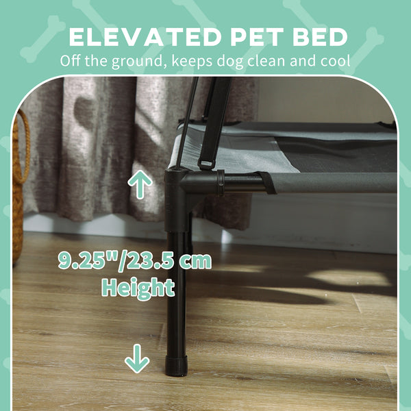 Elevated dog bed with canopy, gray