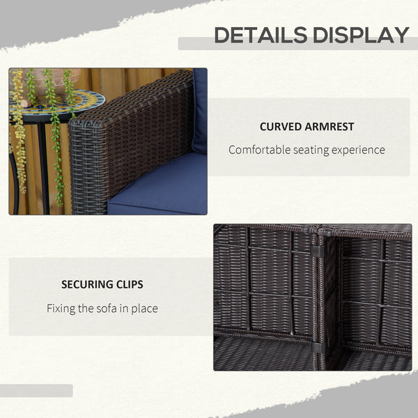 2 Pieces Patio Furniture Set Outdoor Loveseat Wicker Corner Sofa Set Outdoor Freely Combination PE Rattan Furniture, W/ Curved Armrests & Padded Cushion for Balcony, Garden, Lawn, Dark Blue