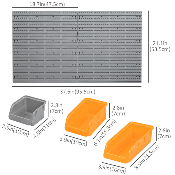 44-piece wall storage kit with storage bins, pegboard and hooks, plastic garage organizer, orange