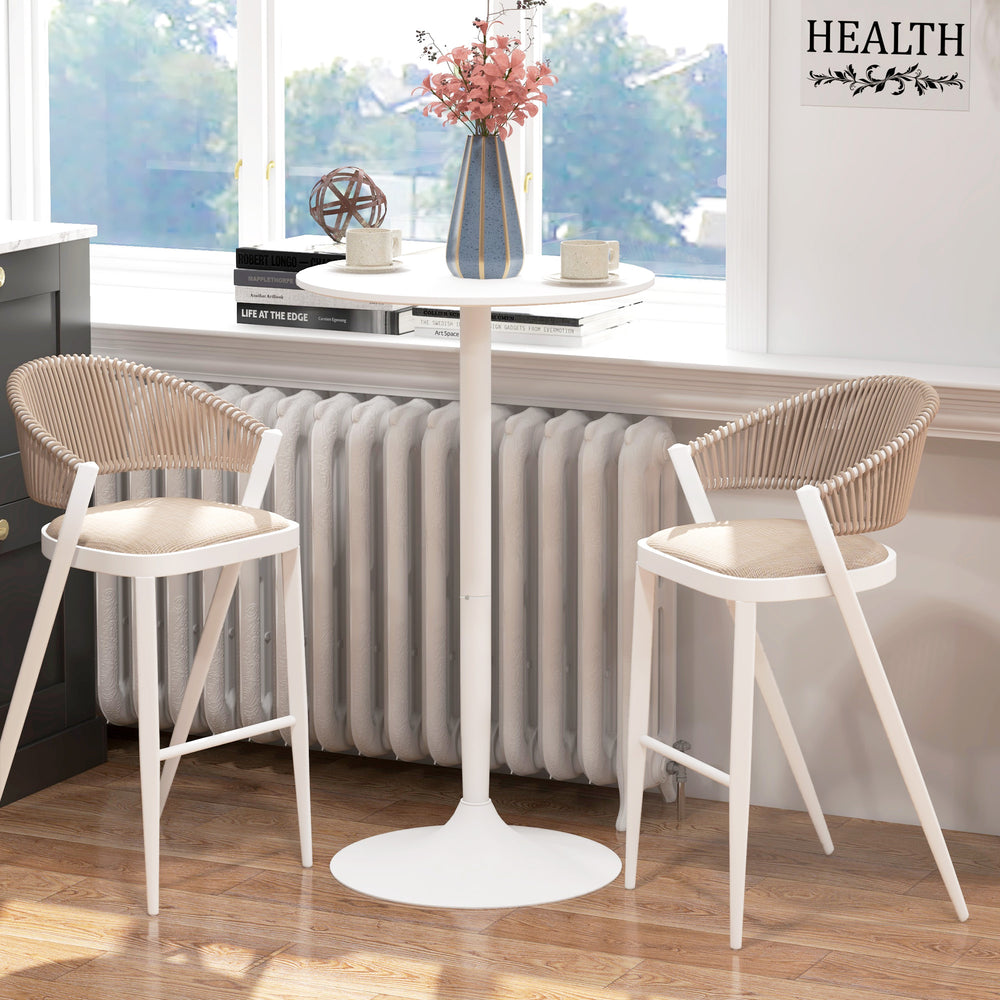 Modern round high bar table with painted top, white