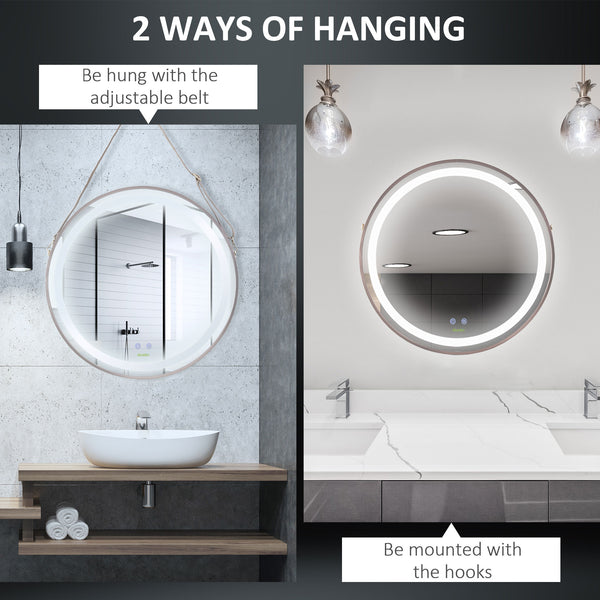 Round Dimmable Anti-Fog LED Bathroom Mirror, Rose Gold