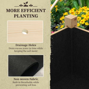 Raised wooden planter with drainage holes for vegetables, natural