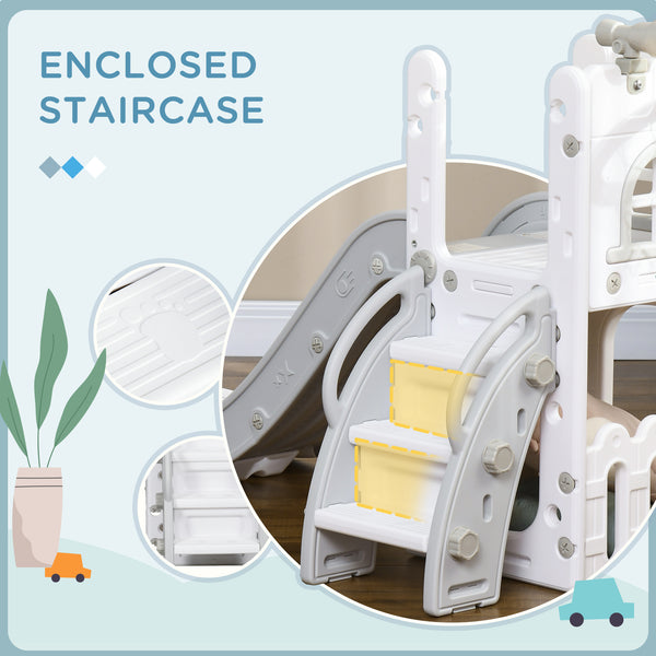 4-in-1 Toddler Slide with Basketball Hoop, Grey