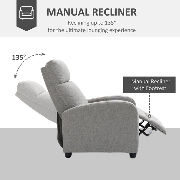 Manual Fabric Recliner for Home Theater, Light Gray