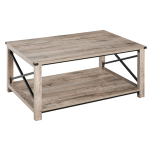 Industrial coffee table with lower storage shelf