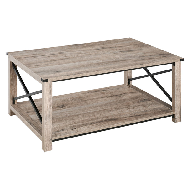 Industrial coffee table with lower storage shelf