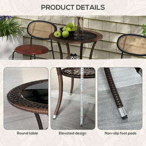 Outdoor rattan dining table with 2-tier storage shelf, brown