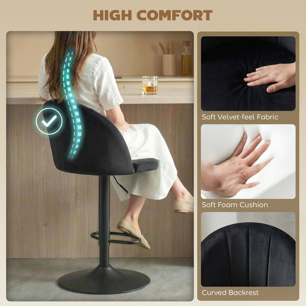 Set of 2 Swivel Bar Stools with Footrest, Black