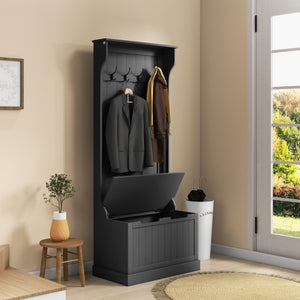 3-in-1 Hallway Unit with Coat Rack and Bench, Black