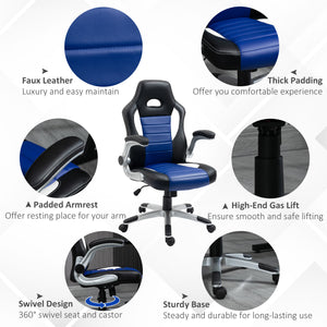Gaming office chair in PU leather, black and blue