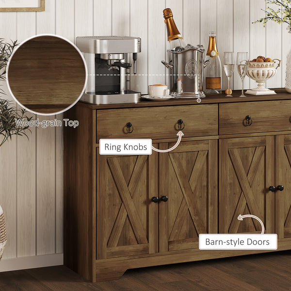 Sideboard with 2 drawers, 4 barn doors and 2 adjustable shelves, light brown