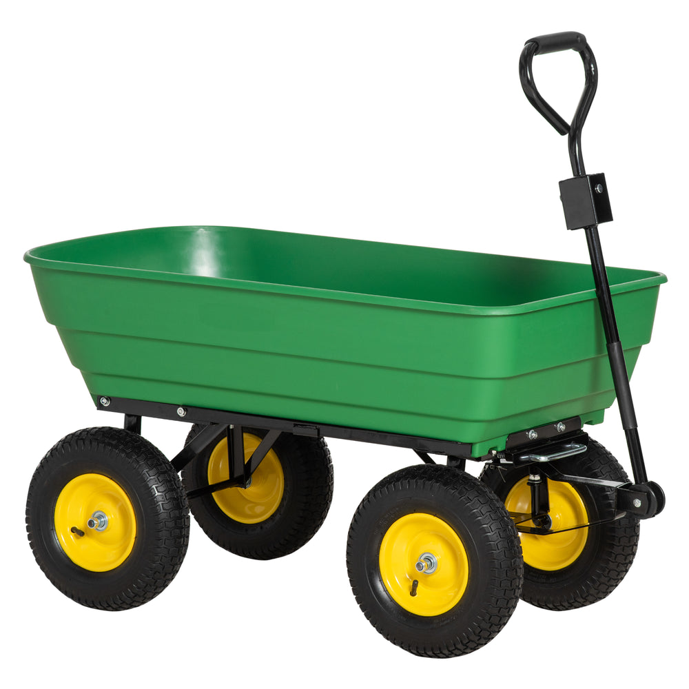 Heavy Duty 125L 4 Wheel Tilting Garden Cart, Green
