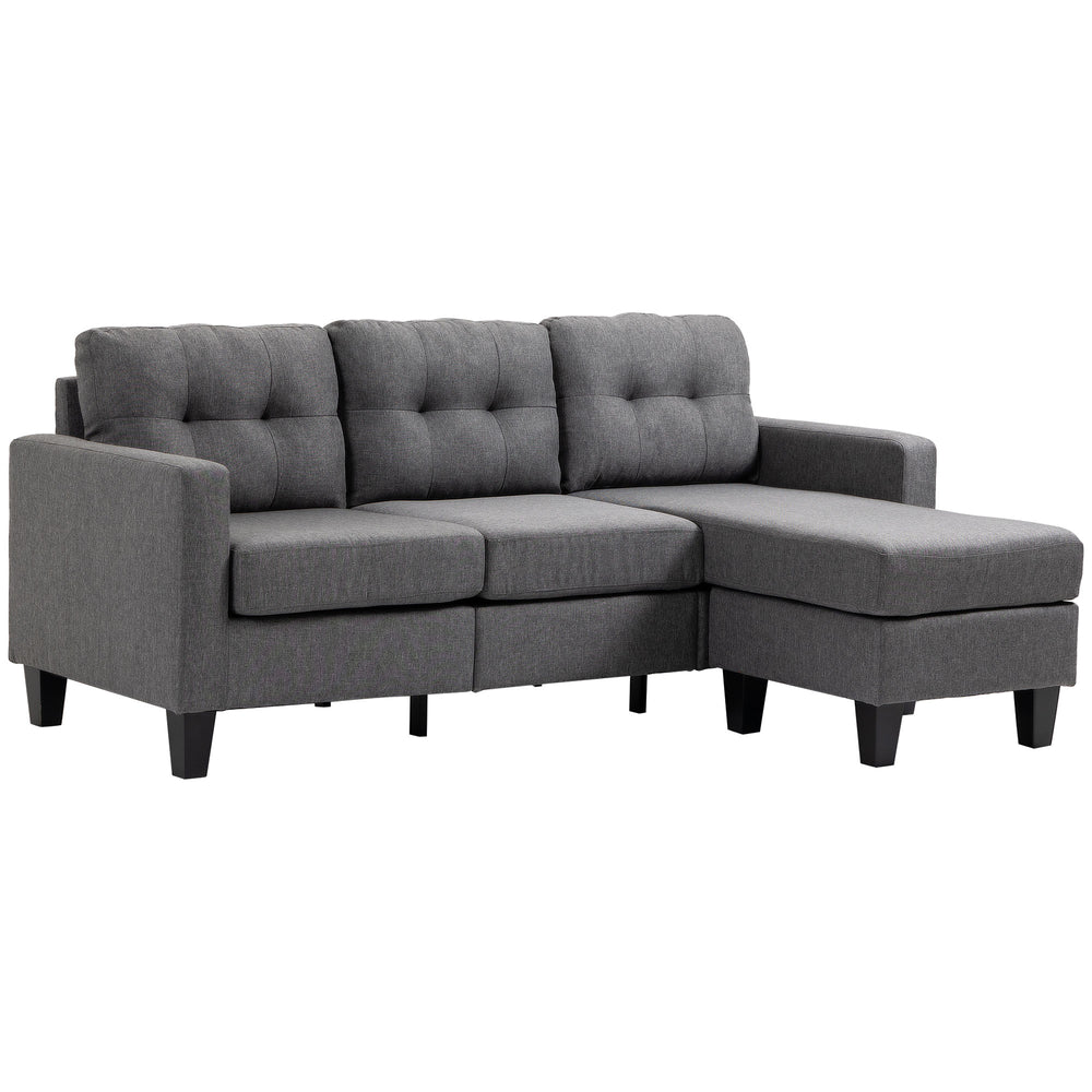 3-seater sofa with ottoman, thick cushion and wooden legs, dark grey
