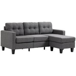 3-seater sofa with ottoman, thick cushion and wooden legs, dark grey