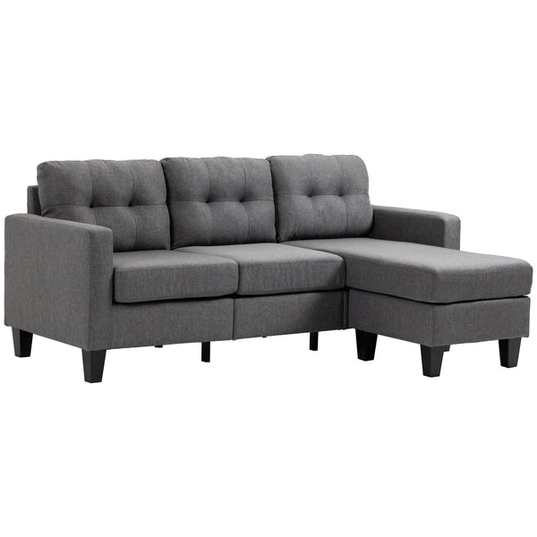 3-seater sofa with ottoman, thick cushion and wooden legs, dark grey