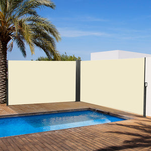 Retractable outdoor privacy wall, cream white