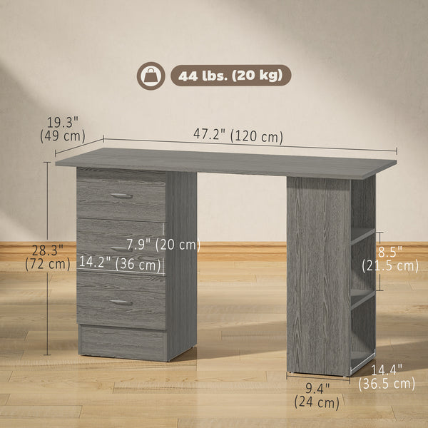 Desk with 3 drawers, grey