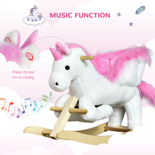 Pink and white plush rocking unicorn