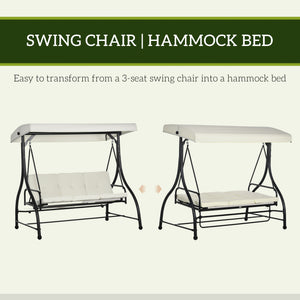 Convertible swing chair with canopy and cushions, 3-seater, cream white