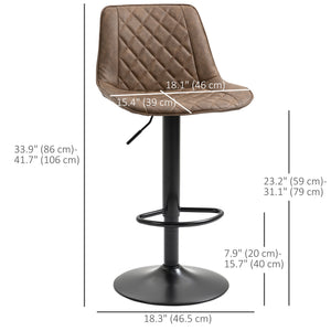 Bar Stools Set of 2, Swivel Counter Height Barstools with Back, Footrest, Adjustable Height, Dark Brown