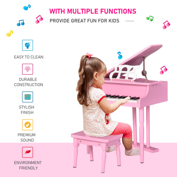 Modern children's piano with 30 keys, pink