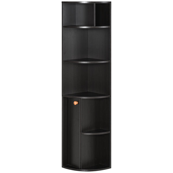 5-Tier Corner Bookcase with Open Compartments and Cabinet, Black