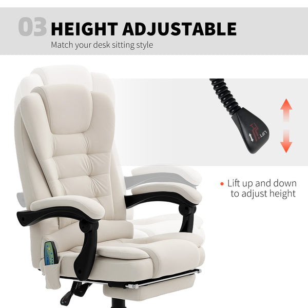 7-point vibrating massage chair with footrest, cream white 