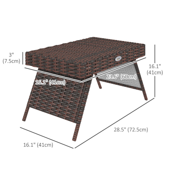Folding outdoor side table in rattan, brown