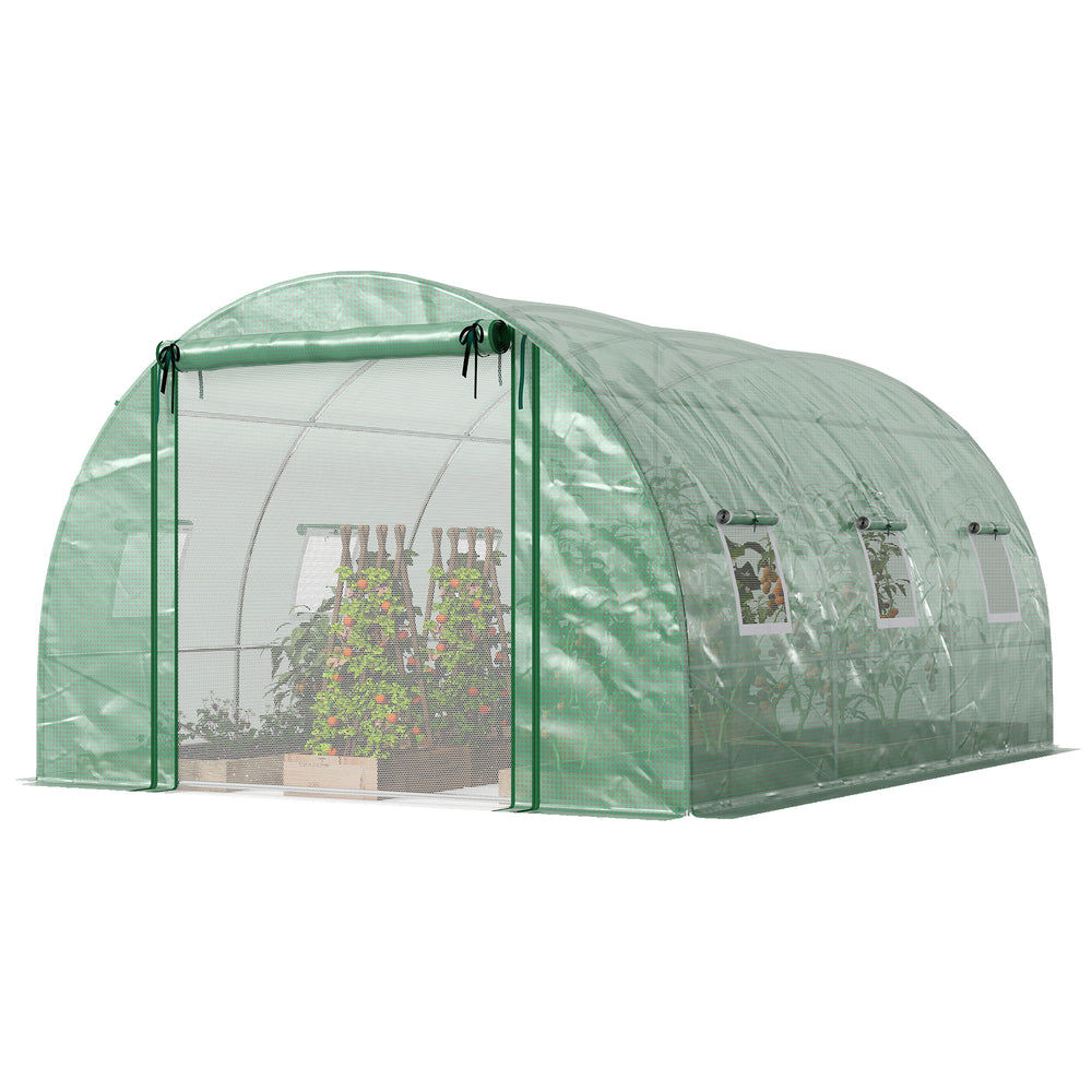 Direct access greenhouse, UV and wind resistant, with support bars, green