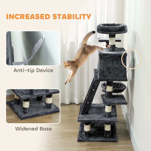Large 132cm Cat Tree for Indoor Cats, Dark Grey