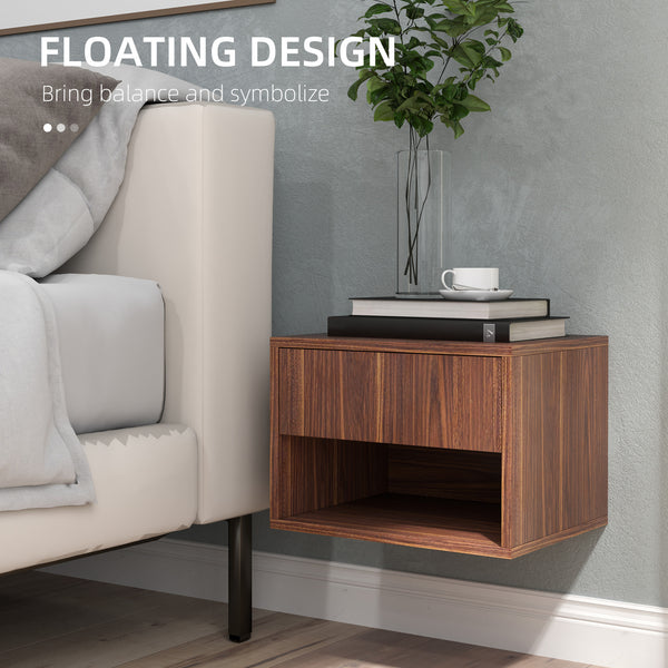 Set of 2 floating bedside tables with drawer, brown