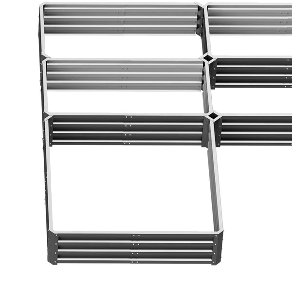 Set of 5 large raised steel garden planters, grey