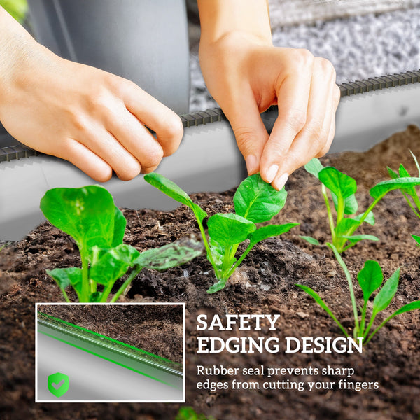 Galvanized raised planter with safety rim, silver