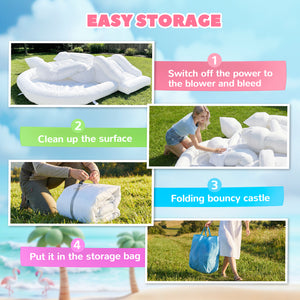 3-in-1 White Inflatable Bouncy Castle for Kids with Slide, Ball Pit, and 370W Blower, White