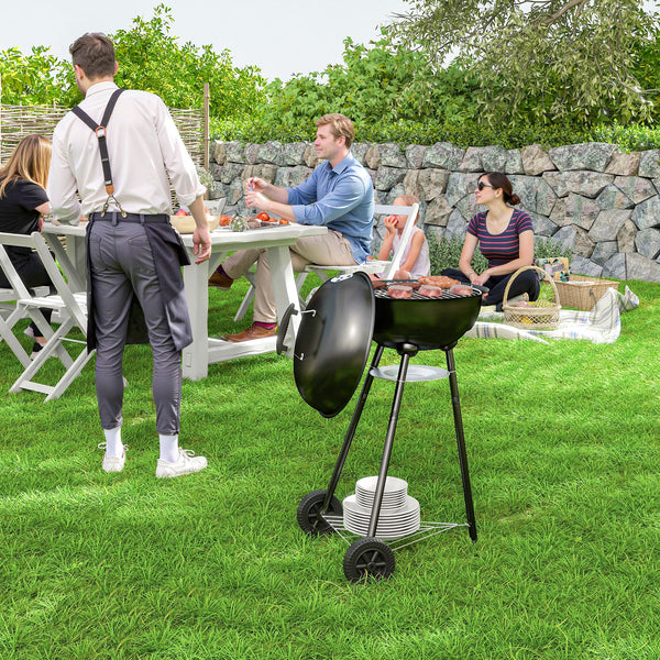 Charcoal barbecue with accessories, shelf and ash collector, black